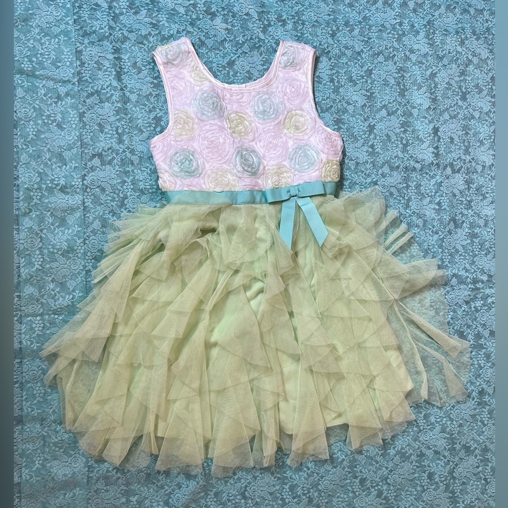 JONA MICHELLE Floral Pastel Dress with Tulle Skirt/size 7
